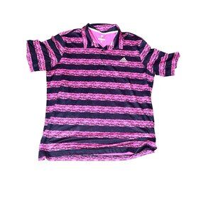 Adidas Mens Golf Polo Shirt Pink/Black Striped XL